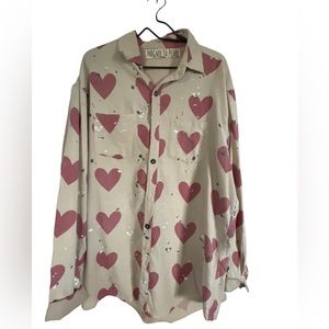 Magnolia Pearl Oversized Cotton Twill Kelly Western Button Down/ with LOVE print